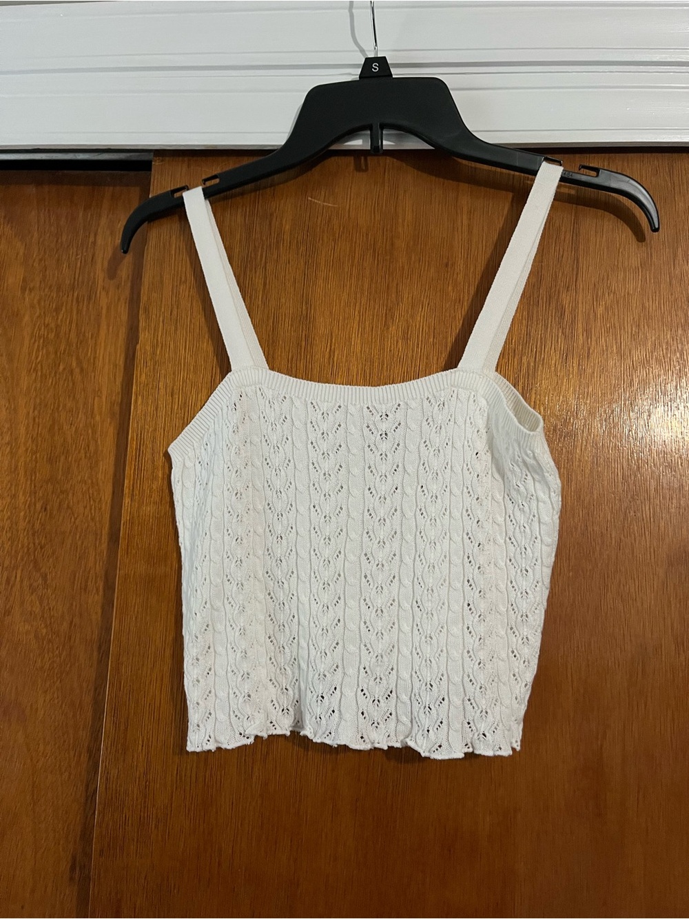 White Knit Lace-Pattern Cropped Tank Top